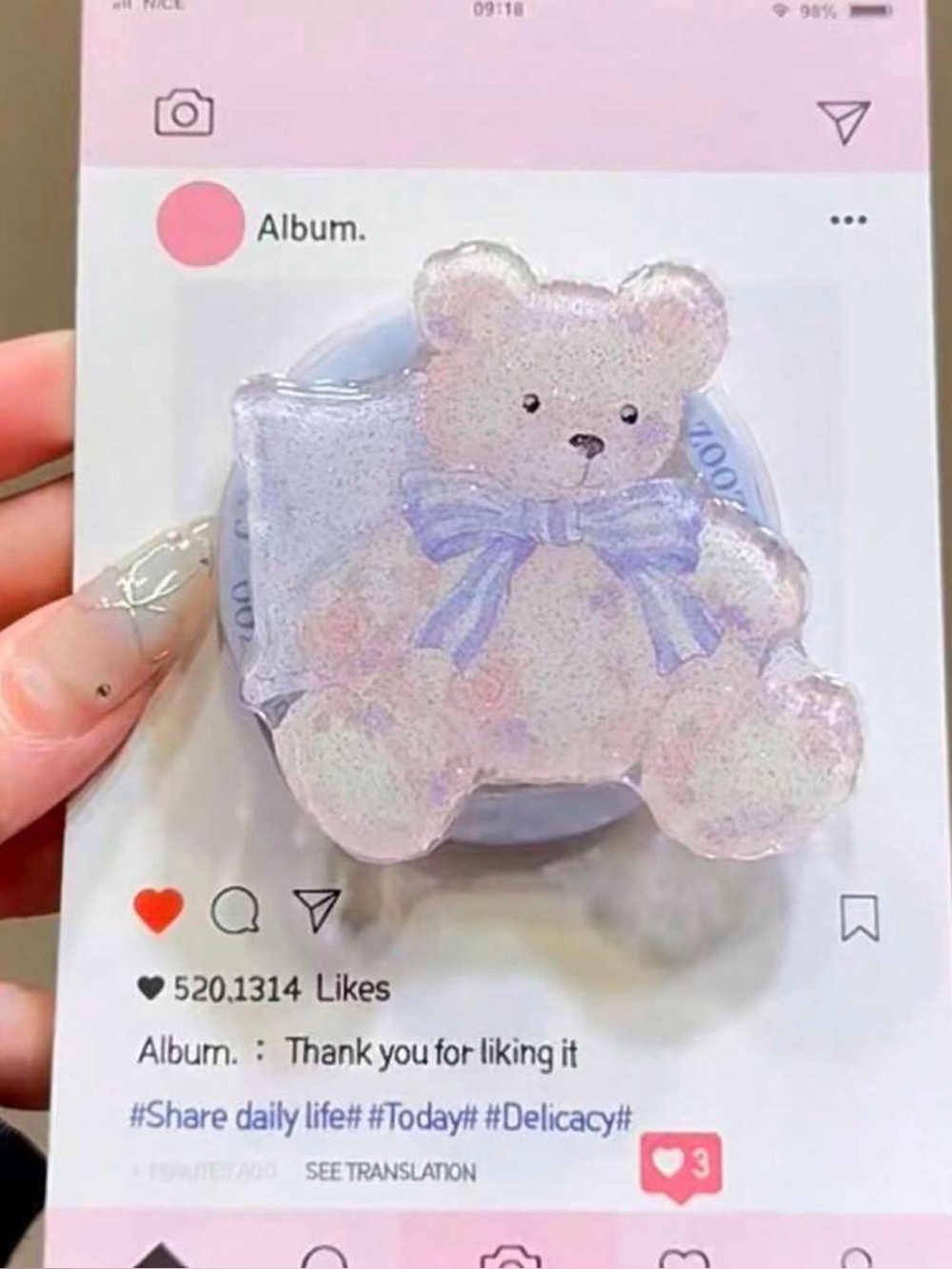 🎀🐻Bow Tie Bear Glitter Popsocket🧸🎀